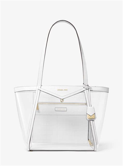 michael michael kors whitney large clear and leather tote bag|Michael Kors quilted tote.